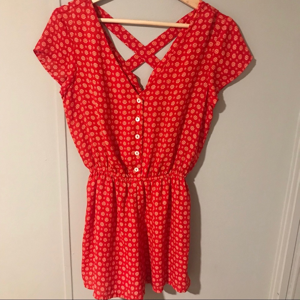 Summer Vibrant Red Floral Print Romper